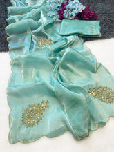 Load image into Gallery viewer, Attractive Wedding Wear Satin Silk Handwork Fancy Designer Saree With Blissful Blouse Piece