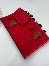 Load image into Gallery viewer, Gorgeous Festive Wear Chanderi Cotton Embroidery n Tussels Work Fancy Designer Saree With Blouse Piece