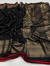 Load image into Gallery viewer, Exquisite Festive Wear Pure Soft Georgette Silk Foil Print With Zari Border Designer Saree