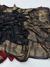 Load image into Gallery viewer, Exquisite Festive Wear Pure Soft Georgette Silk Foil Print With Zari Border Designer Saree