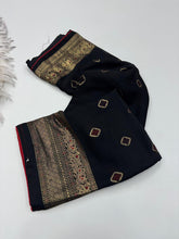 Load image into Gallery viewer, Exquisite Festive Wear Pure Soft Georgette Silk Foil Print With Zari Border Designer Saree