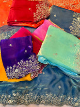 Load image into Gallery viewer, Attractive Festive Wear Satin Silk Heavy Embroidery n Aarco Work Fancy Designer Saree With Blouse Piece