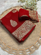 Load image into Gallery viewer, Gorgeous Party Wear Viscose Georgette Jacquard Zari Work Saree With Elegant Blouse Piece