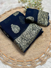 Load image into Gallery viewer, Gorgeous Party Wear Viscose Georgette Jacquard Zari Work Saree With Elegant Blouse Piece