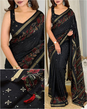 Load image into Gallery viewer, Heritage Function Wear Mul Cotton Thread With Sequence Work Printed n Zari Border Designer Saree