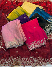 Load image into Gallery viewer, Admirable Wedding Wear Silk Heavy Embroidery n Aarco Work Fancy Designer Saree With Elegant Blouse Piece