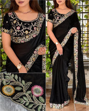 Load image into Gallery viewer, Marvellous Festive Wear Silk Thread Embroidered n Siroski Work Designer Saree With Blissful Blouse Piece