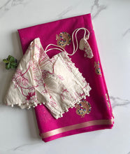 Load image into Gallery viewer, Adorable Festive Wear Kota Doriya Embroidery Work Zari Border Designer Saree With Stitched Blouse