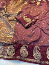 Load image into Gallery viewer, Graceful Party Wear Soft Tussar Silk Jacquard Zari Work Border Fancy Designer Saree For Wedding