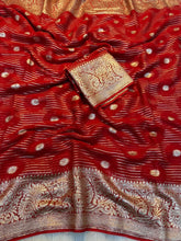Load image into Gallery viewer, Gratifying Party Wear Pure Viscose Georgette Jacquard Weaving Work Fancy Designer Saree With Blouse