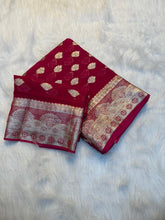 Load image into Gallery viewer, Adorning Function Wear Pure Viscose Georgette Jacquard Weaving Work Fancy Designer Saree With Blouse