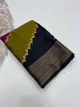 Load image into Gallery viewer, Elegant Festive Wear Pure Soft Dola Silk Foil Print Zari Weaving Border Fancy Designer Saree With Blouse Piece