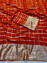 Load image into Gallery viewer, Gratifying Festive Wear Viscose Georgette Jacquard Zari Weaving Work Fancy Designer Saree