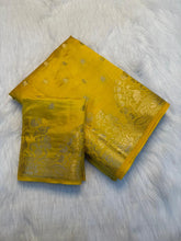 Load image into Gallery viewer, Imaginative Party Wear Silk Soft Tussar Silk Jacquard Zari Work Border Fancy Designer Saree For Occasion