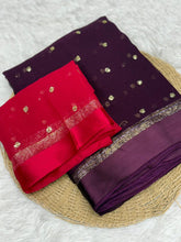 Load image into Gallery viewer, Luxury Festive Wear Pure Soft Viscose Satin Border Sequence Work Saree With Contrast Blouse