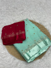 Load image into Gallery viewer, Luxury Festive Wear Pure Soft Viscose Satin Border Sequence Work Saree With Contrast Blouse