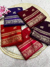 Load image into Gallery viewer, Luxury Festival Wear Chinnon Viscose Satin Patta Zari Weaving Butta n Heavy Pallu Fancy Saree