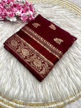 Load image into Gallery viewer, Luxury Festival Wear Chinnon Viscose Satin Patta Zari Weaving Butta n Heavy Pallu Fancy Saree