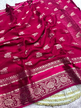 Load image into Gallery viewer, Luxury Festival Wear Chinnon Viscose Satin Patta Zari Weaving Butta n Heavy Pallu Fancy Saree