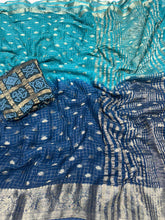 Load image into Gallery viewer, Quintessential Pure Soft Viscose Silk Jacquard Work Fancy Designer Saree Bandhani Print Blouse