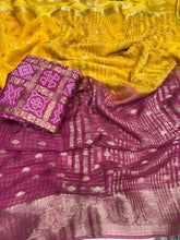 Load image into Gallery viewer, Quintessential Pure Soft Viscose Silk Jacquard Work Fancy Designer Saree Bandhani Print Blouse