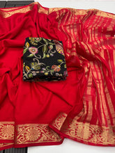 Load image into Gallery viewer, Whimsical Function Wear Pure Soft Viscouse Georgette Weaving Border Rich Pallu Fancy Designer Saree For Party