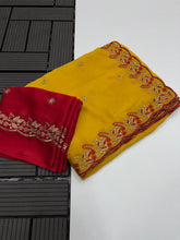 Load image into Gallery viewer, Delightful Function Wear Soft Rangoli Silk Embriodery n Sequence Work Fancy Saree With Adorned Contrast Blouse Piece