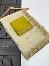 Load image into Gallery viewer, Delightful Function Wear Soft Rangoli Silk Embriodery n Sequence Work Fancy Saree With Adorned Contrast Blouse Piece