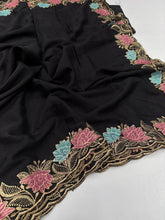 Load image into Gallery viewer, Elegant Party Wear Black Colour Viscose Rangoli Silk Thread Embroidery Mirror Work Designer Saree With Blouse Piece