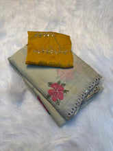 Load image into Gallery viewer, Graceful Festive Wear Georgette Multi Embroidery n Mirror Work Fancy Designer Saree With Contrast Blouse Piece