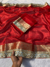 Load image into Gallery viewer, Gorgeous Wedding Wear Banarasi Tissue Silk Jacquard n Heavy Mirror Lace Work Fancy Designer Saree