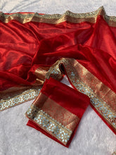 Load image into Gallery viewer, Gorgeous Wedding Wear Banarasi Tissue Silk Jacquard n Heavy Mirror Lace Work Fancy Designer Saree