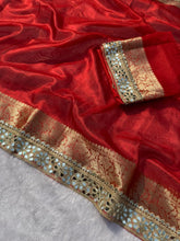 Load image into Gallery viewer, Gorgeous Wedding Wear Banarasi Tissue Silk Jacquard n Heavy Mirror Lace Work Fancy Designer Saree