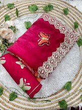 Load image into Gallery viewer, Mellifluous Function Wear Embroidery Flower Butties n Arco Cut Work Border Designer Saree With Unstitched Blouse