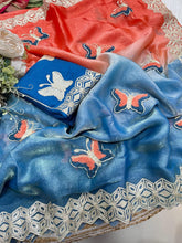 Load image into Gallery viewer, Mellifluous Function Wear Embroidery Flower Butties n Arco Cut Work Border Designer Saree With Unstitched Blouse