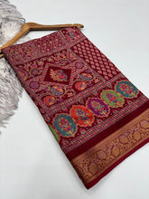 Load image into Gallery viewer, Delightful Function Wear Pure Soft Chiffon Silk Print n Mangalkari Border Fancy Designer Saree With Blouse peice