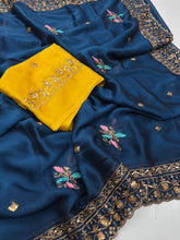 Load image into Gallery viewer, Opulent Wedding Wear Pure Soft Rangoli Silk Embroidery Work Fancy Designer Saree With Blissful Blouse