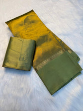 Load image into Gallery viewer, Prettiest Party Wear Pure Soft Tissue Silk Jacquard Border Rich Pallu Fancy Designer Saree With Contrast Blouse Piece