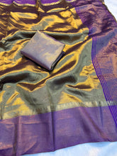 Load image into Gallery viewer, Prettiest Party Wear Pure Soft Tissue Silk Jacquard Border Rich Pallu Fancy Designer Saree With Contrast Blouse Piece