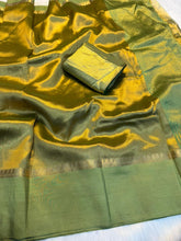 Load image into Gallery viewer, Prettiest Party Wear Pure Soft Tissue Silk Jacquard Border Rich Pallu Fancy Designer Saree With Contrast Blouse Piece