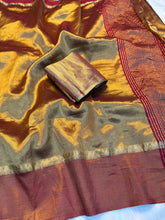 Load image into Gallery viewer, Prettiest Party Wear Pure Soft Tissue Silk Jacquard Border Rich Pallu Fancy Designer Saree With Contrast Blouse Piece