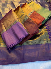 Load image into Gallery viewer, Prettiest Party Wear Pure Soft Tissue Silk Jacquard Border Rich Pallu Fancy Designer Saree With Contrast Blouse Piece