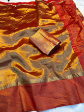 Load image into Gallery viewer, Prettiest Party Wear Pure Soft Tissue Silk Jacquard Border Rich Pallu Fancy Designer Saree With Contrast Blouse Piece