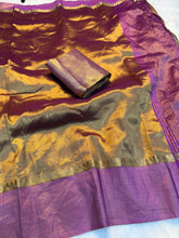 Load image into Gallery viewer, Prettiest Party Wear Pure Soft Tissue Silk Jacquard Border Rich Pallu Fancy Designer Saree With Contrast Blouse Piece