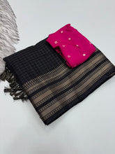 Load image into Gallery viewer, Effervescent Party Wear Pure Soft Dola Silk Chex Design Jacquard Fancy Designer Saree With Contrast Blouse Piece