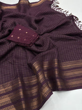 Load image into Gallery viewer, Effervescent Party Wear Pure Soft Dola Silk Chex Design Jacquard Fancy Designer Saree With Contrast Blouse Piece