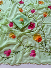Load image into Gallery viewer, Graceful Party Wear Soft Pure Georgette Handwork Flower Design Fancy Designer Saree With Blouse Piece