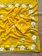 Load image into Gallery viewer, Prettiest Party Wear Yellow Color Soft Chiffon Handbrush Print n Handwork Fancy Designer Saree