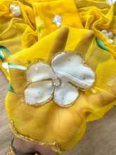 Load image into Gallery viewer, Prettiest Party Wear Yellow Color Soft Chiffon Handbrush Print n Handwork Fancy Designer Saree