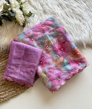 Load image into Gallery viewer, Opulent Party Wear Pure Soft Tebby Silk Floral Prints n Sequence Diamond Work Fancy Designer Saree With Blouse